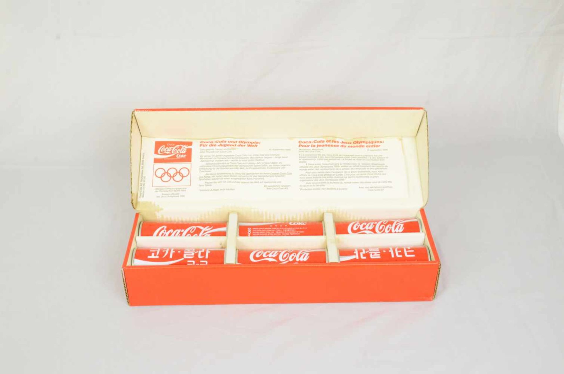 A set of 6 Coca-Cola cans from 1988 OlympicsA set of 6 Coca-Cola cans from 1988 Seoul Olympics in