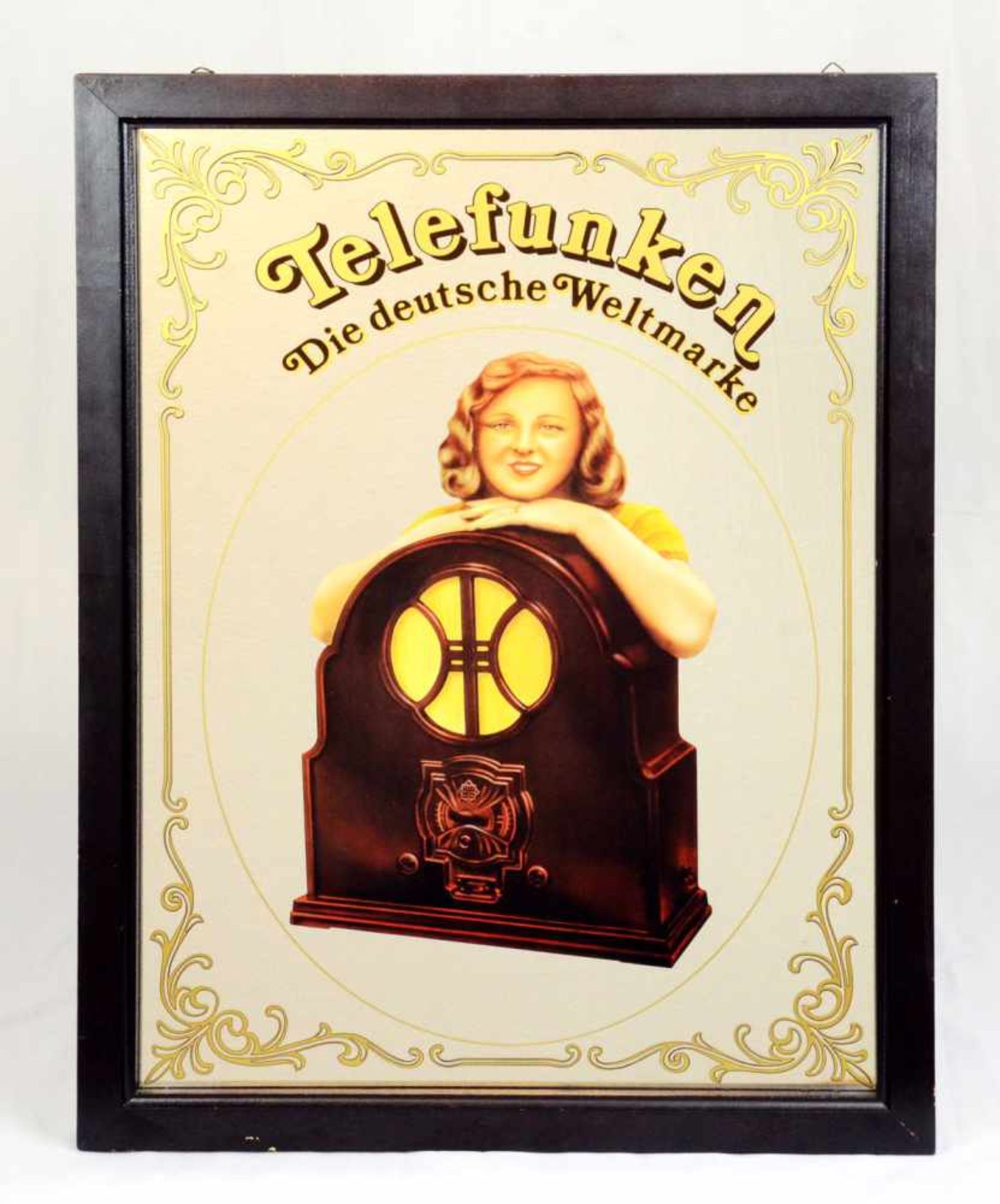 Advertisement on mirror "Telefunken"Advertisement printed on mirror - "Telefunken. Die deutsche