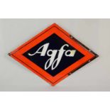 Two-sided enamel sign AgfaThis two-sided enamel sign Agfa has a corner mounting bracket with 5