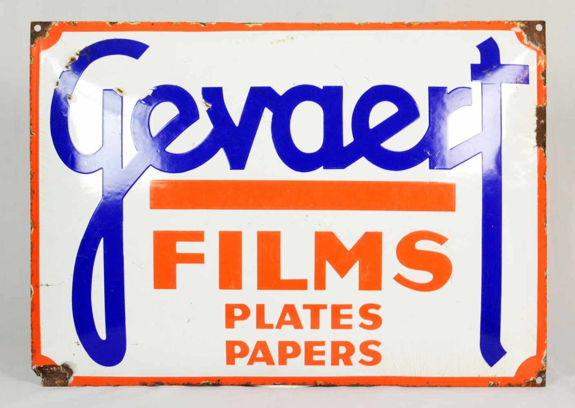 Curved enamel sign GevaertThis is curved enamel sign Gevaert in average condition. 3 of the 4