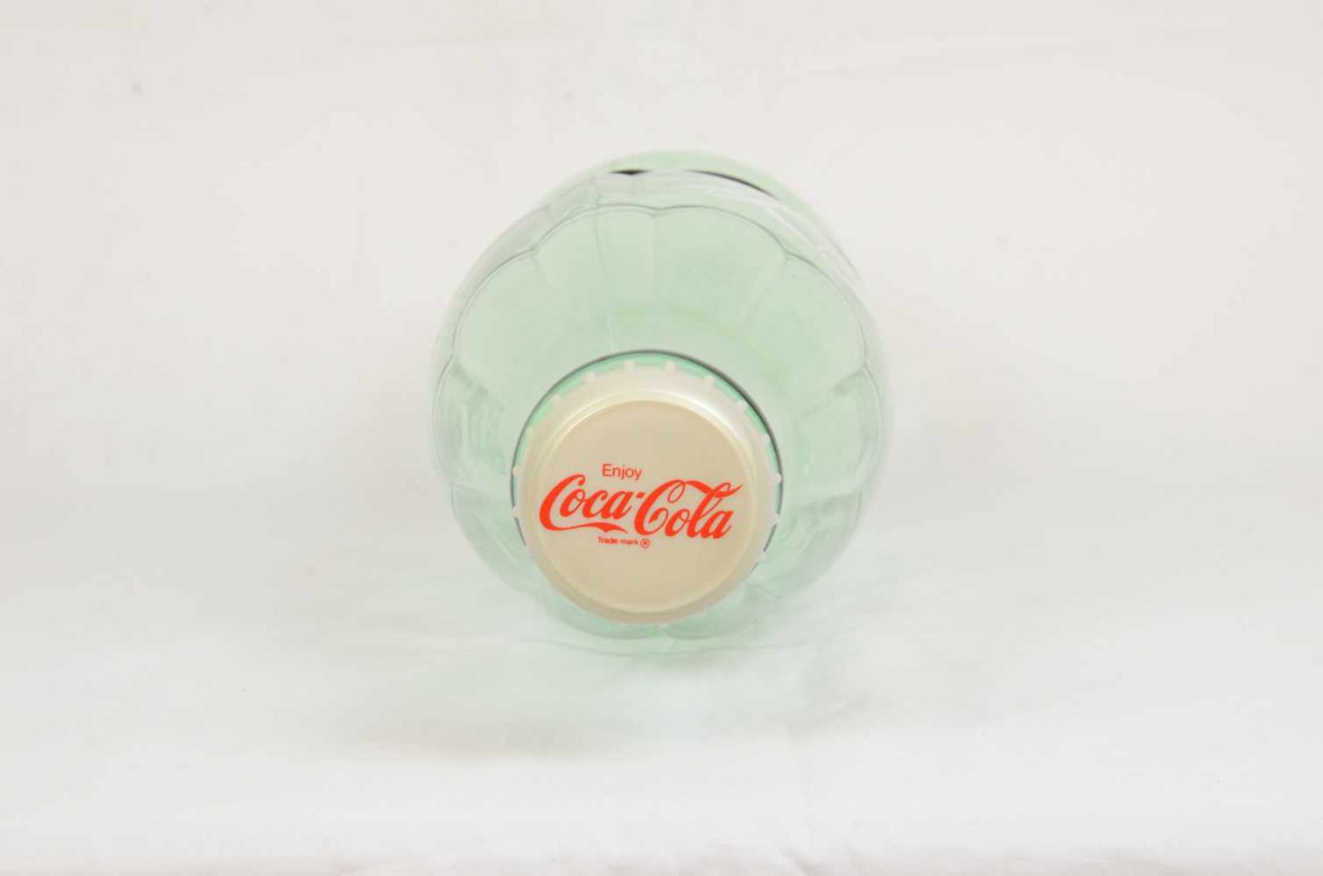 Huge glass Coca-Cola bottleHuge Coca-Cola bottle made out of light green glass with a plastic cap. - Image 2 of 3