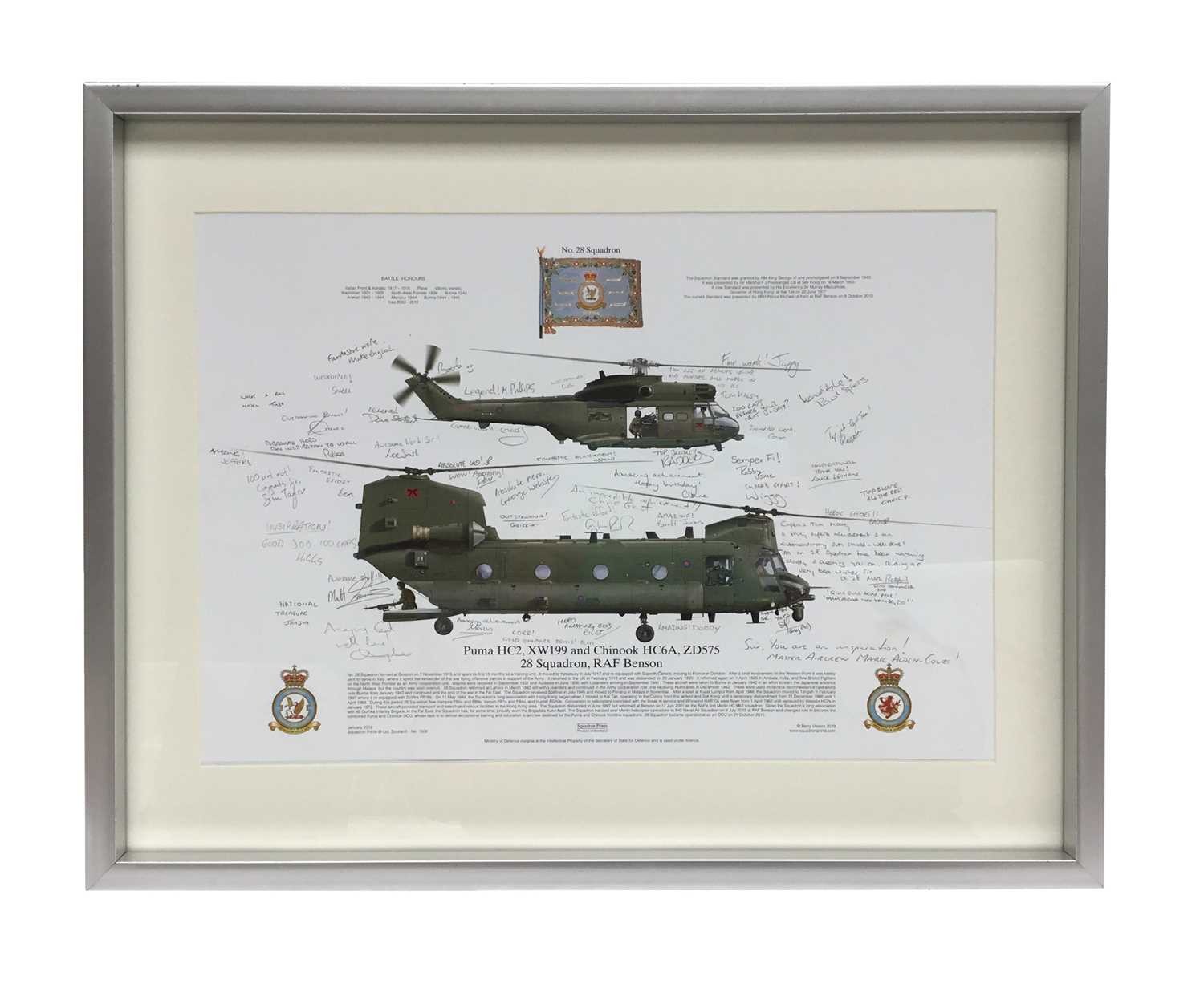 Chinook Helicopter signed 28 Squadron RAF Benson