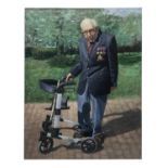 Captain Tom Moore with Walking Frame oil on canvas