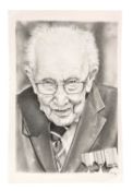 Captain Tom Moore pencil portrait drawing