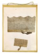 Four Medieval property transaction documents on vellum: 1220, 1396, 1317, & 1423.