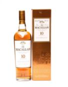 The Macallan, 10 year old, Single Malt Highland Scotch Whisky, 40%vol, 700ml, one bottle (boxed)