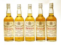 Dewar's, White Label, Fine Scotch Whisky, 70 proof, 26 2/3 fl. ozs, old bottling, five bottles