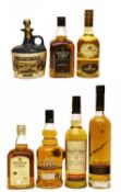 Assorted Rum and Whisky: Lamb's Navy Rum, one ceramic flagon and seven various others
