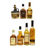 Assorted Rum and Whisky: Lamb's Navy Rum, one ceramic flagon and seven various others