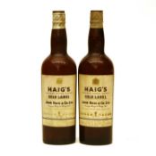 Haig's, Gold Label, old spring cap bottling, no volume or capacity stated, two bottles