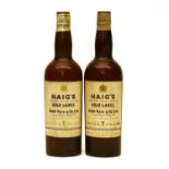 Haig's, Gold Label, old spring cap bottling, no volume or capacity stated, two bottles