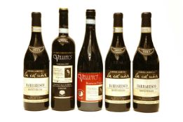 Assorted Italian Red wine: Montestefano, Barbaresco, 2013 and 2015 and others, five bottles in