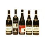 Assorted Italian Red wine: Montestefano, Barbaresco, 2013 and 2015 and others, five bottles in