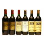 Assorted 1990 Bordeaux: Ch Hortevie, Meyney, Le Crock and Brane Cantenac, six bottles in total