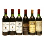 Assorted Red Bordeaux: Ch Montrose, 1982, Ch Palmer 1990 and others, six bottles in total