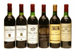 Assorted Red Bordeaux: Ch Montrose, 1982, Ch Palmer 1990 and others, six bottles in total