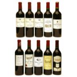 Assorted Bordeaux: La Reserve d'Angludet, 2010 and nine various others, ten bottles in total