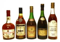 Assorted Cognac: Courvoisier, Three Star Luxe Cognac, one 24 fl. oz. bottle and four various others