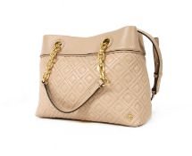 A Tory Burch peach leather 'Fleming' tote,