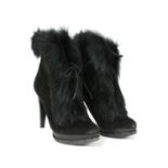 A pair of Ralph Lauren black suede and fur ankle boots