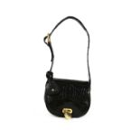 A Ralph Lauren black patent alligator leather mini satchel shoulder bag,