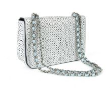 A Tory Burch metallic pale blue leather shoulder bag