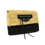 A Balenciaga raffia natural and brown woven canvas clutch,