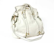 A Miu Miu white leather 'Vitello Lux' fold-over top hobo bag,