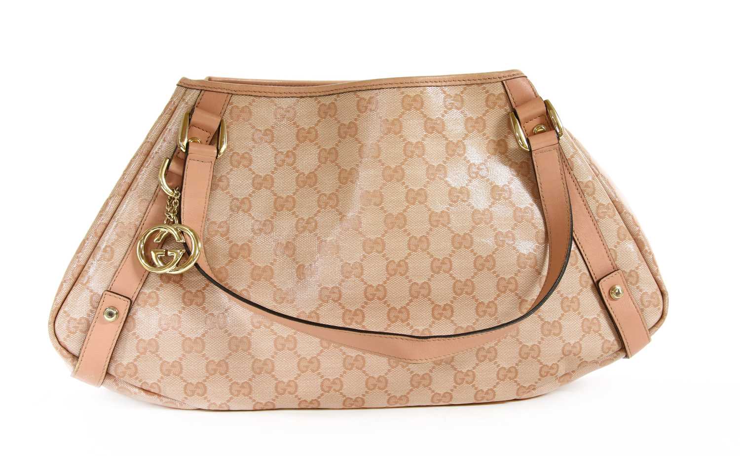 A Gucci pale pink coated canvas 'Abbey' hobo diagonal line shoulder bag,