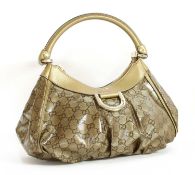 A Gucci gold crystal coated canvas D-ring hobo bag,