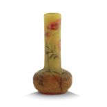 DAUM NANCY - Petit vase balustre en verre jaspé jaune vif et orangé à décor [...]