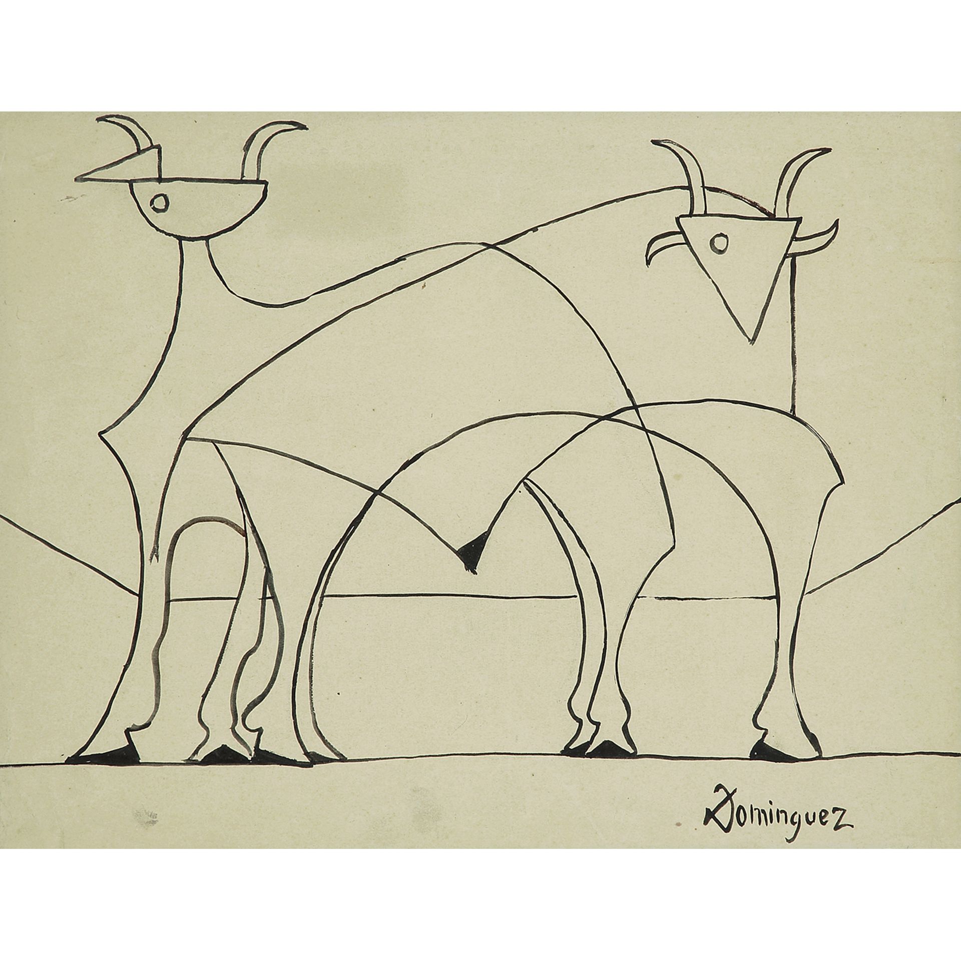 OSCAR DOMÍNGUEZ (1906-1957) - DEUX TAUREAUX, VERS 1950 - Encre sur papier - [...]