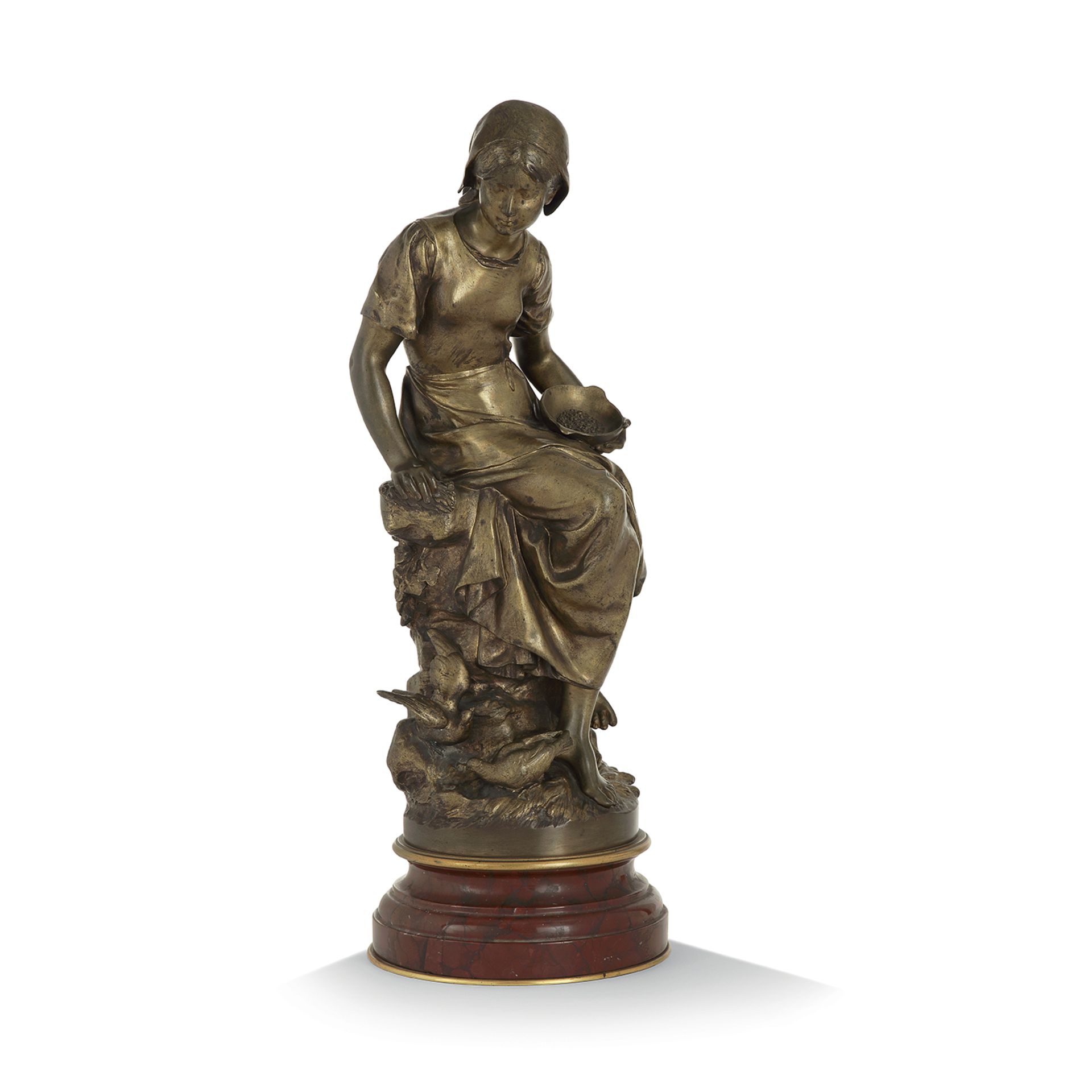 MATHURIN MOREAU (1822-1912) - JEUNE PAYSANNE NOURRISSANT DES OISEAUX - Bronze de [...] - Image 2 of 3