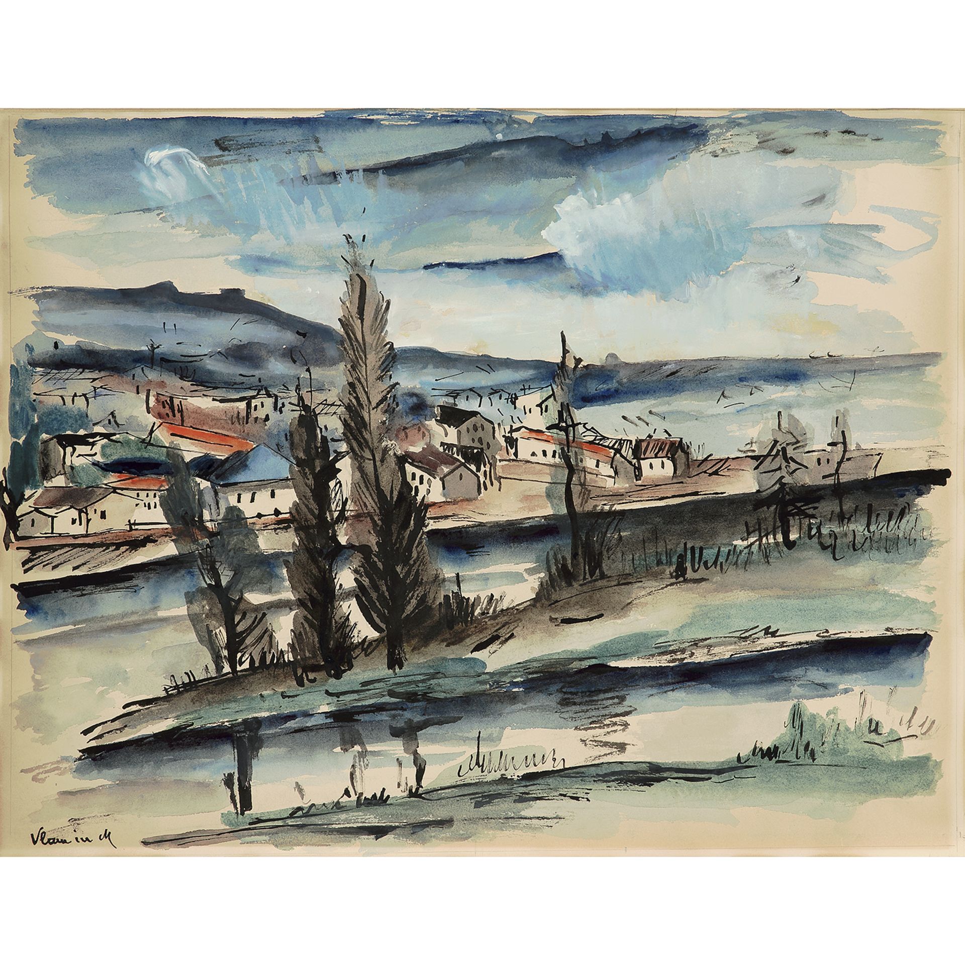 MAURICE DE VLAMINCK (1876-1958) - PAYSAGE, VERS 1920-1922 - Encre, aquarelle et [...]