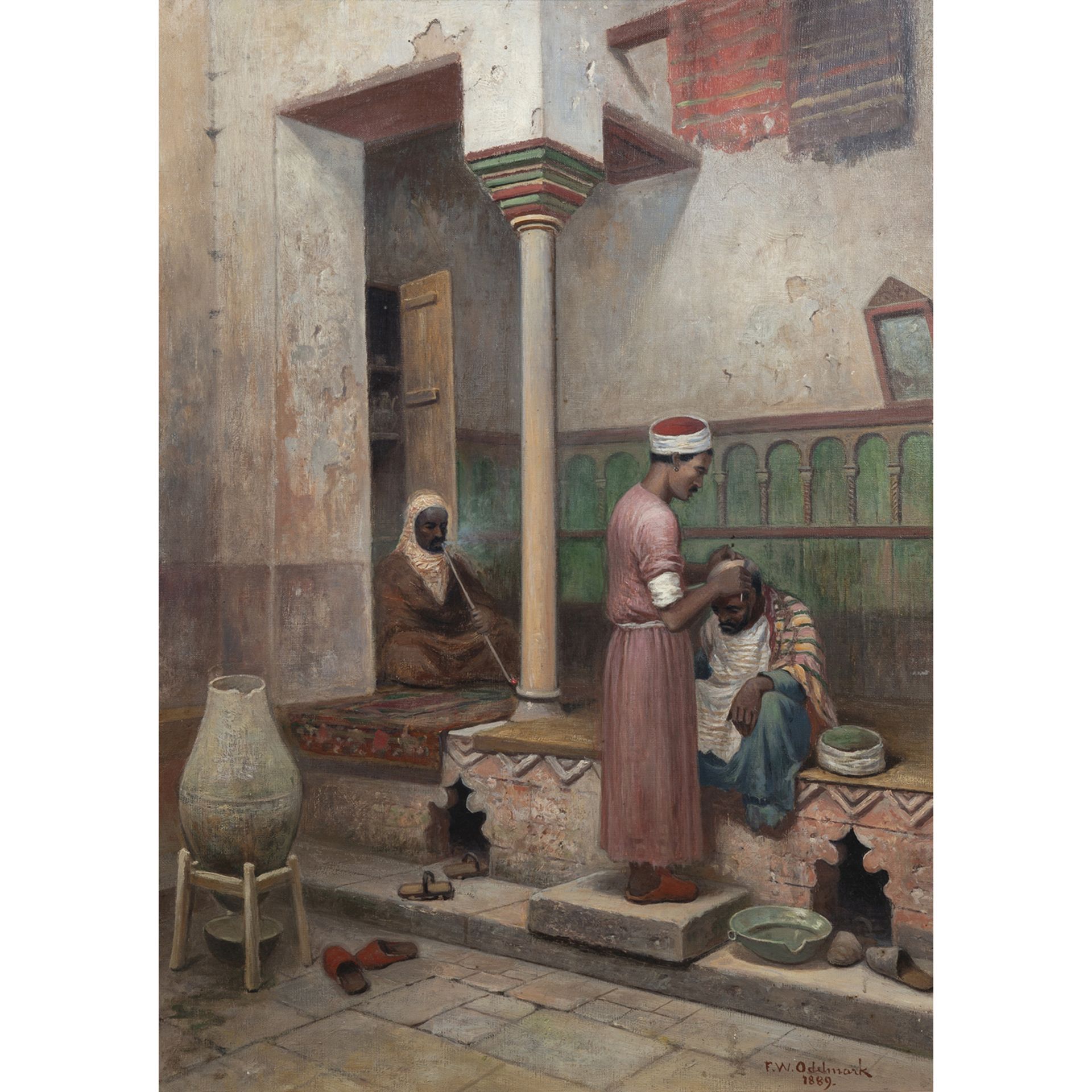 FRANZ WILHELM ODELMARK (1849-1937) - CHEZ LE BARBIER AU CAIRE - AT THE BARBER'S IN [...]