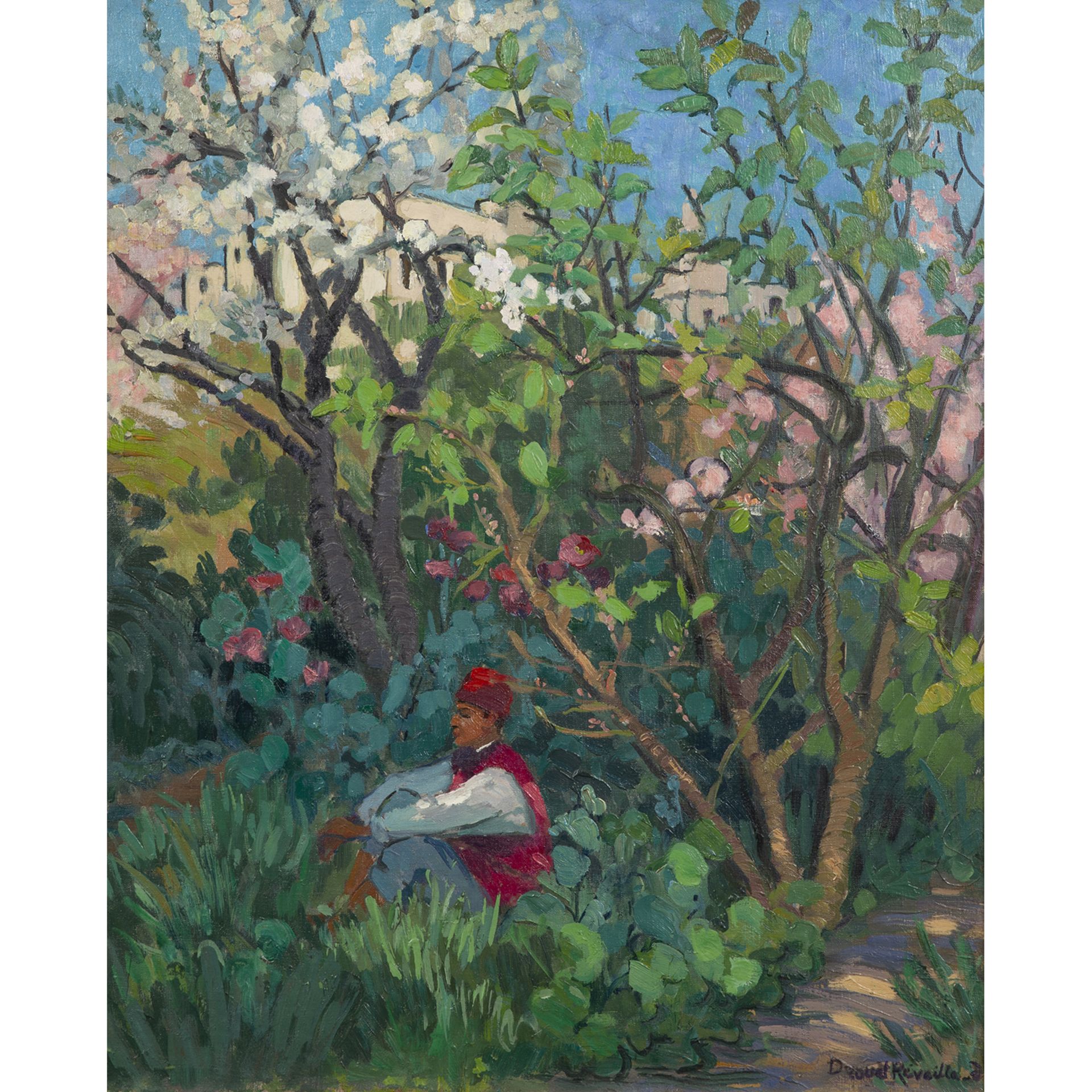 SUZANNE DROUET-RÉVEILLAUD (1885-1970) - JEUNE MAROCAIN ASSIS DANS UN JARDIN FLEURI [...]