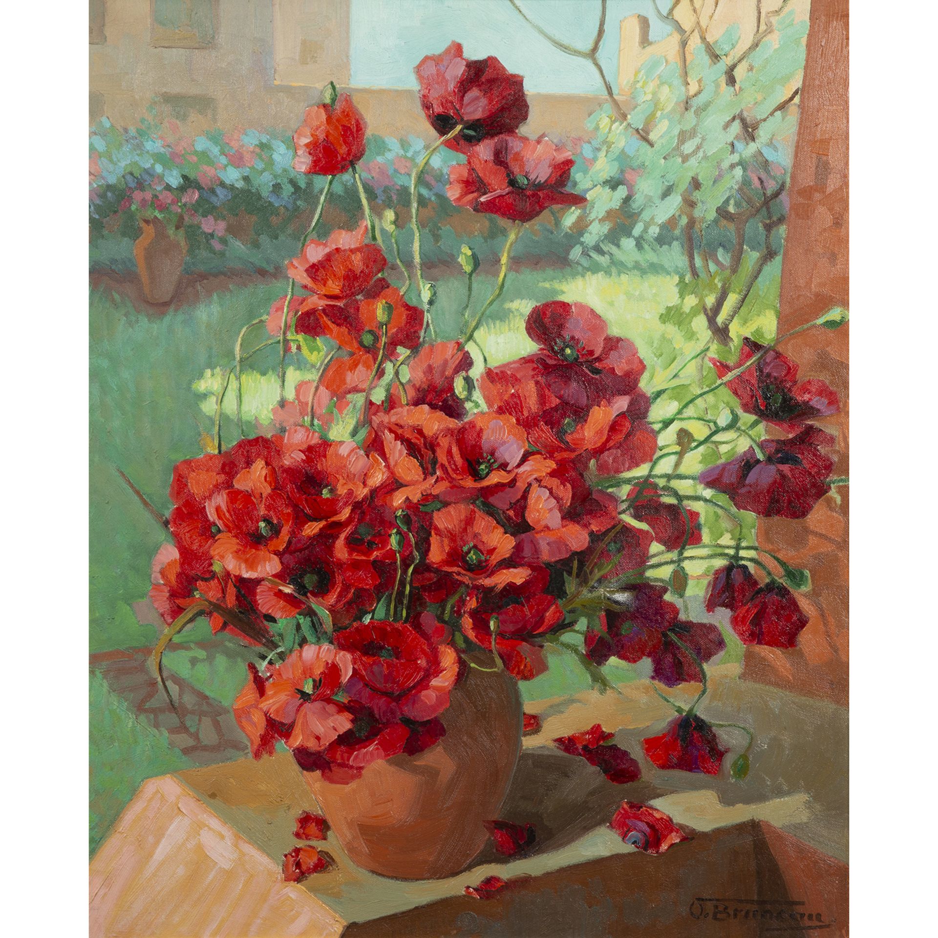 ODETTE BRUNEAU (1891-1984) - BOUQUET DE COQUELICOTS - VASE OF POPPIES - Huile sur [...]