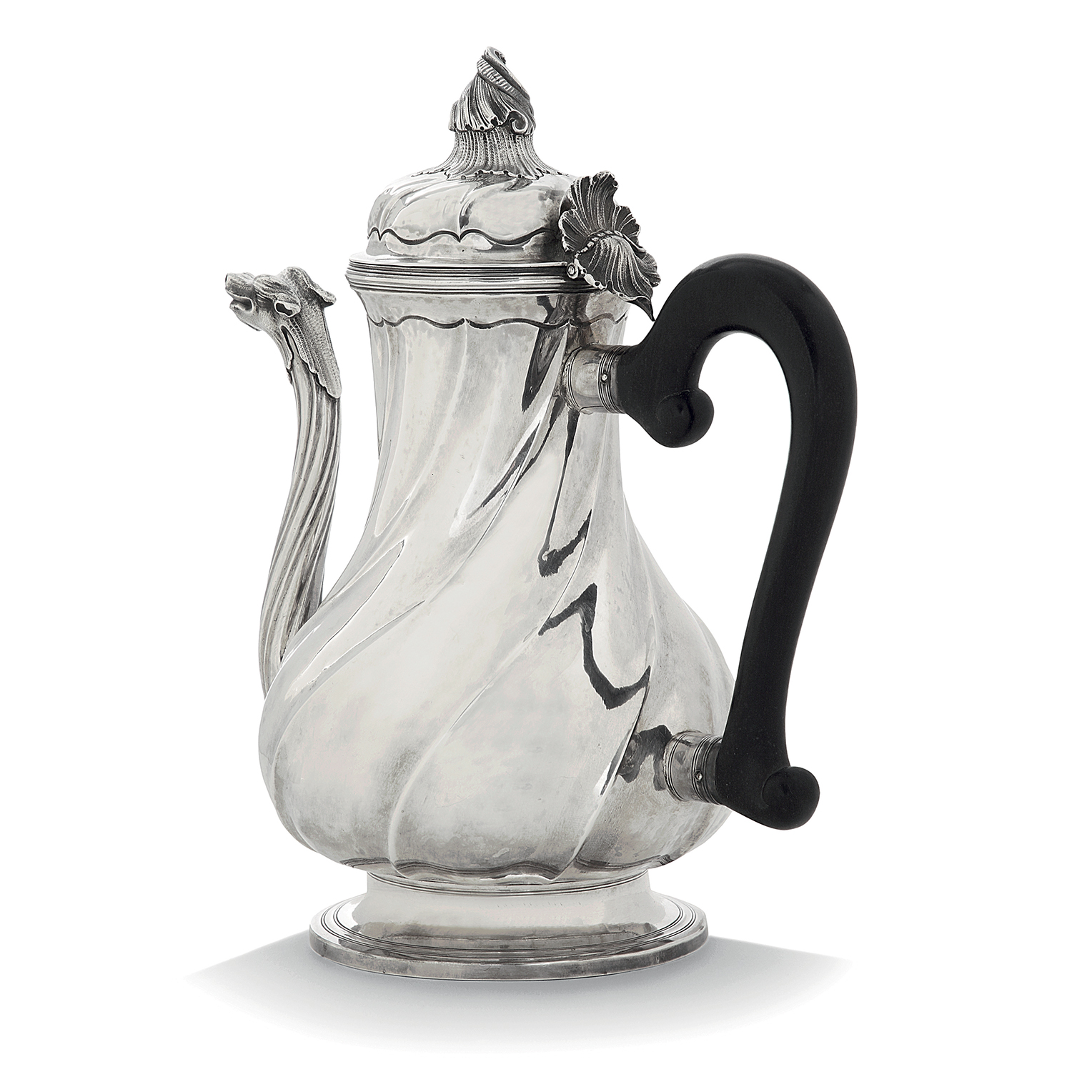 CAFETIÈRE EN ARGENT, GÊNES, XVIIIe SIÈCLE - à côtes torses, de forme [...] - Image 2 of 4