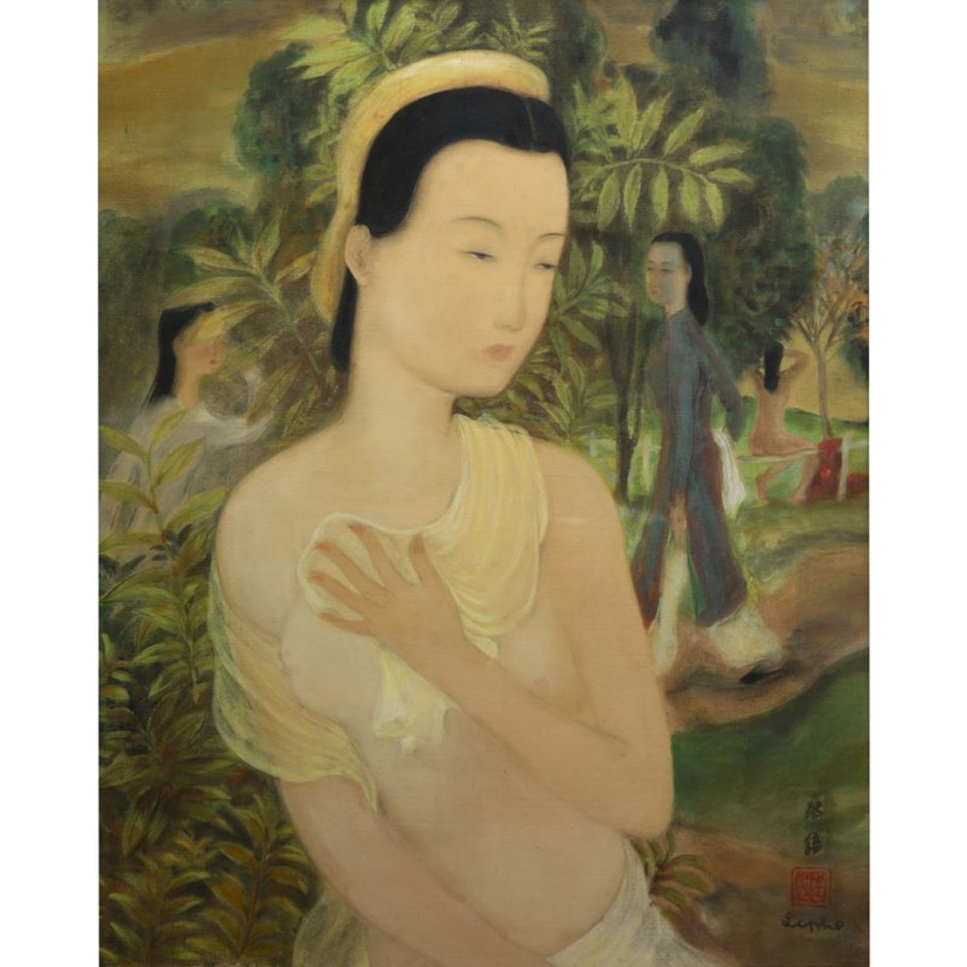 LÊ PHÔ (1907-2001) - APRÈS LE BAIN - Encre et gouache sur soie, signée en bas [...]