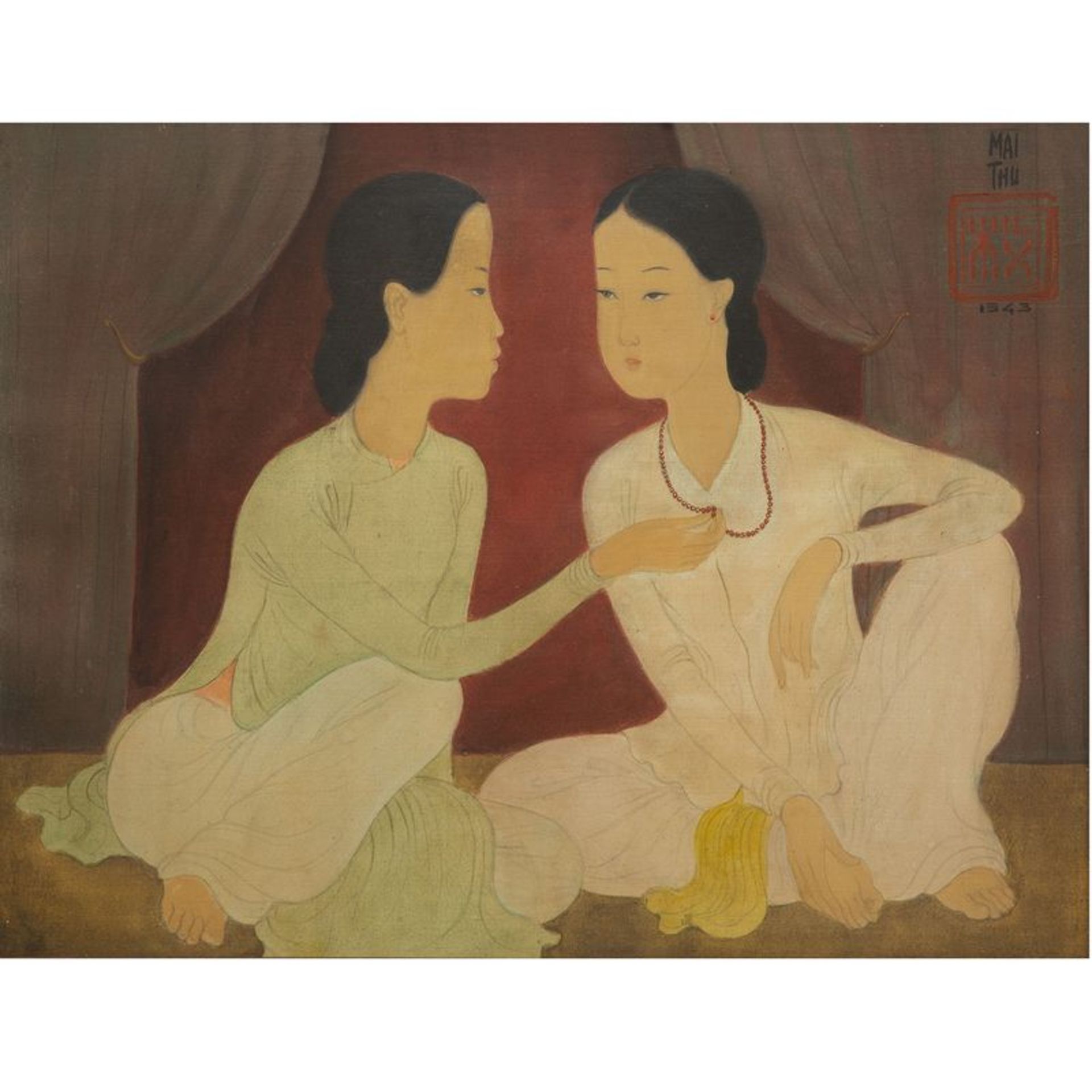 MAI TRUNG THU (1906-1980) - CONFIDENCE, 1943 - Encre et gouache sur pongé de soie, [...]