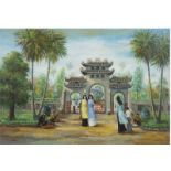 ÉCOLE VIETNAMIENNE (XXE SIÈCLE) - JEUNE FEMME À L'ENTRÉE D'UN JARDIN - Huile [...]