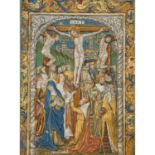 École Française vers 1500 - Crucifixion - Enluminure, gouache sur traits gravés [...]