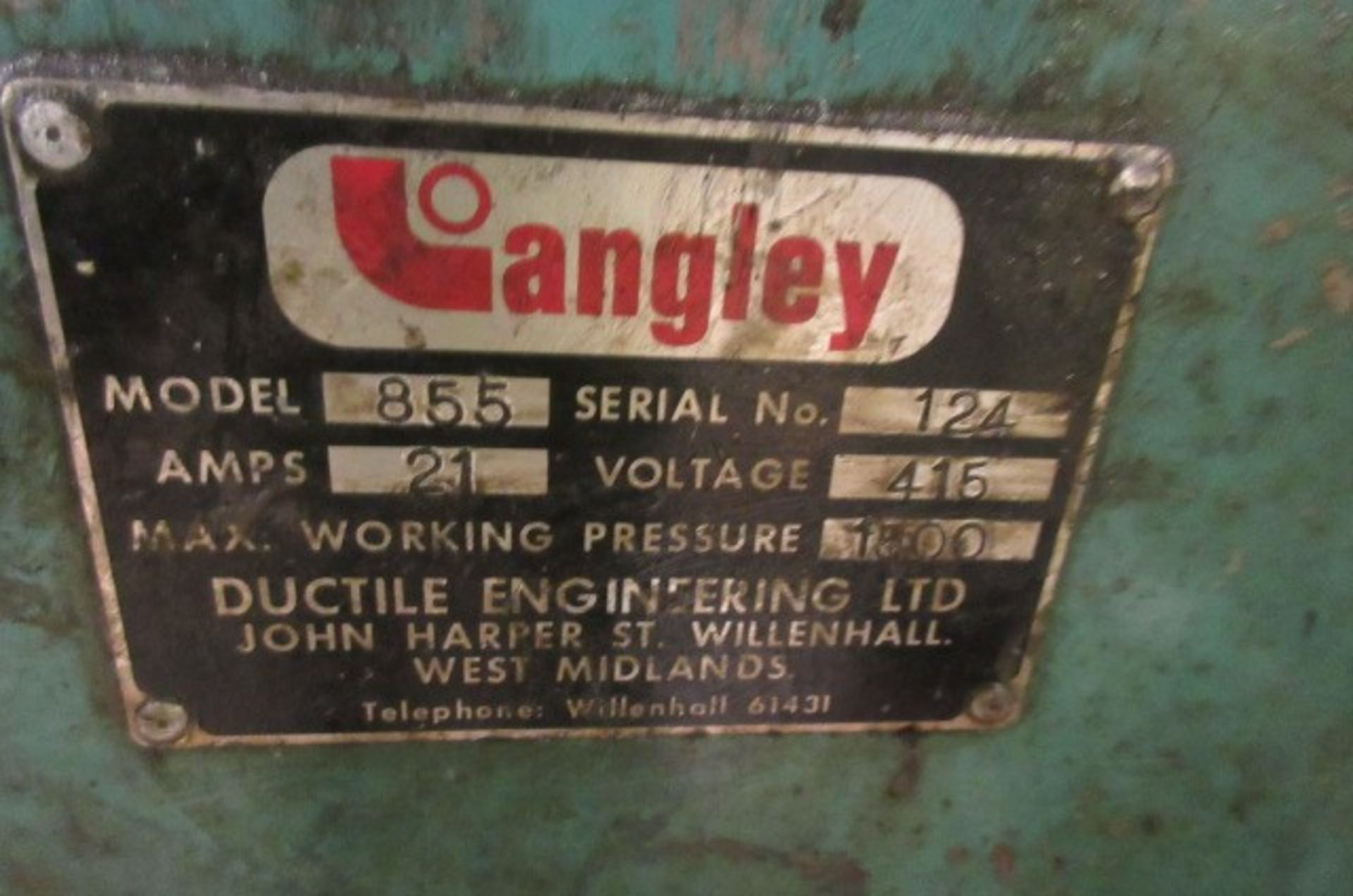 Langley 855 1500 PSI vertical bender with hydraulic power pack. - Image 3 of 4