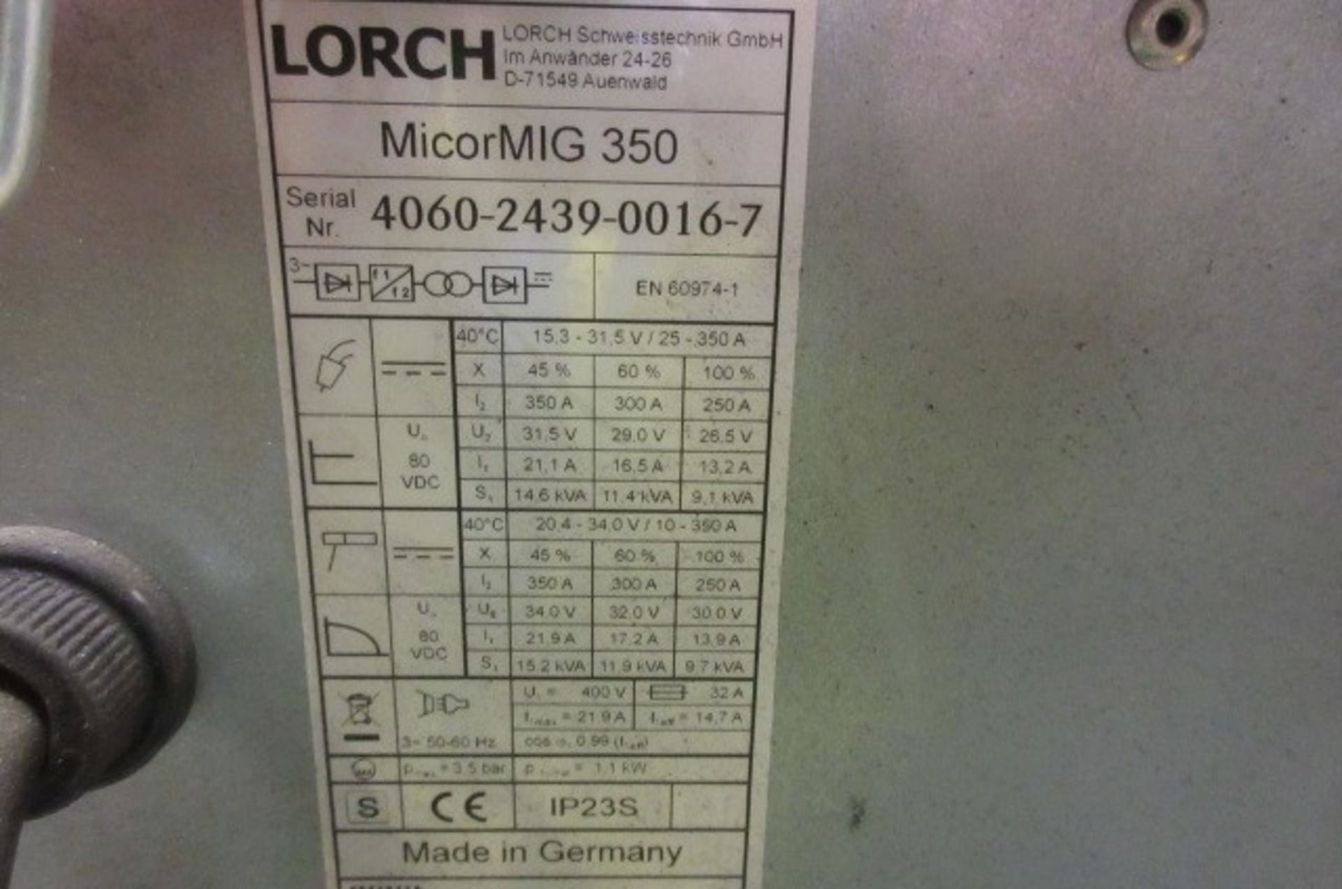 Lorch Micromig 350 mig welding rectifier - Image 2 of 3