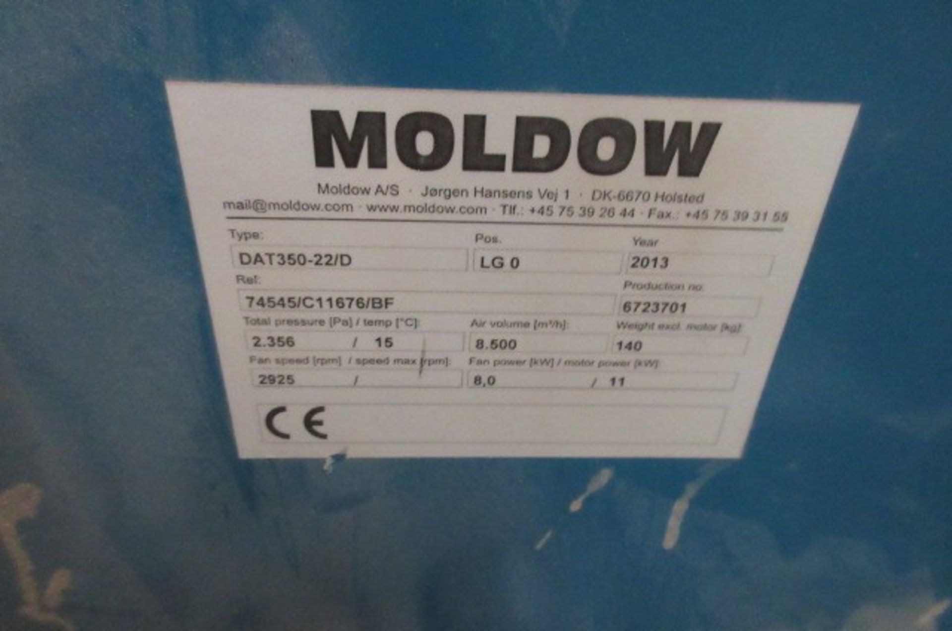 Moldow DAT350-22/D 8500 cubic metres/hr fan & motor, 2013