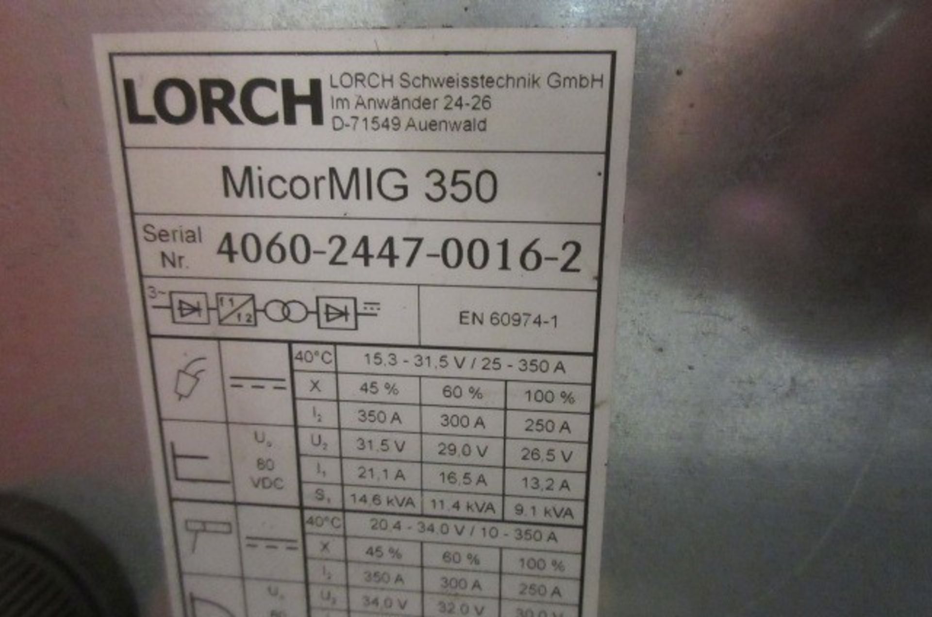 Lorch Micromig 350 mig welding rectifier. - Image 2 of 3