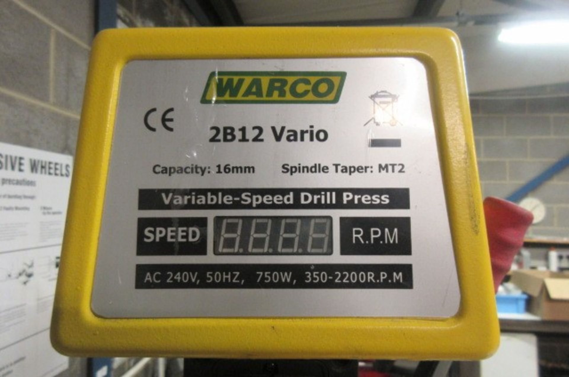 Warco 2B12 Vario bench top variable speed pillar drill with rise and fall table, 3 -16mm capacity, c - Image 2 of 3