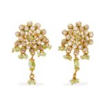 A pair of diamond and peridot earrings