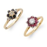 An 18ct gold ruby and diamond cluster ring.