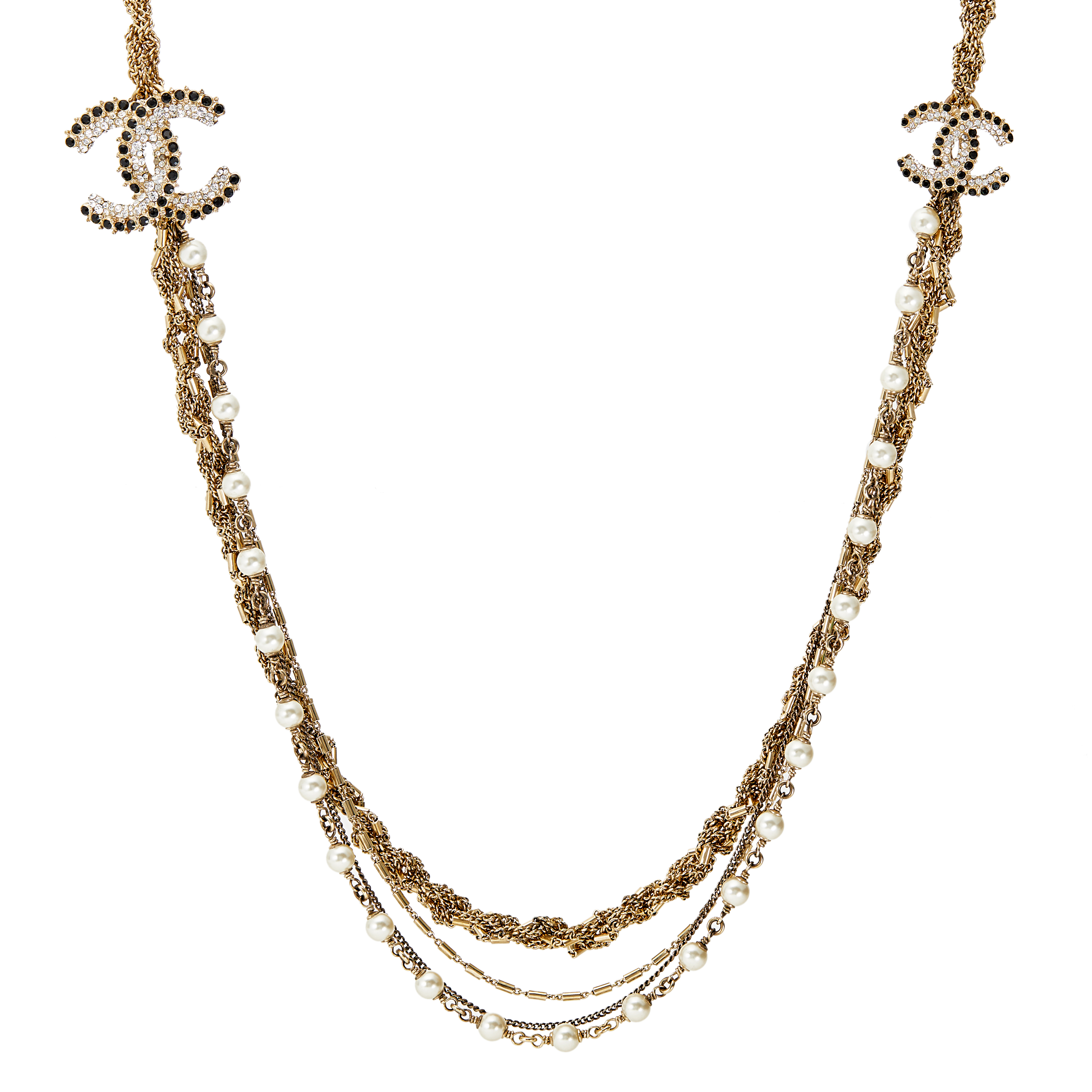Chanel - a gilt-metal layered imitation pearl chain necklace.